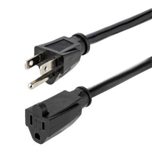 6ft (1.8m) Heavy Duty Extension Cord, NEMA 5-15R to NEMA 5-15P Black Extension Cord, 15A 125V, 14AWG, Heavy Gauge Power Extension Cable