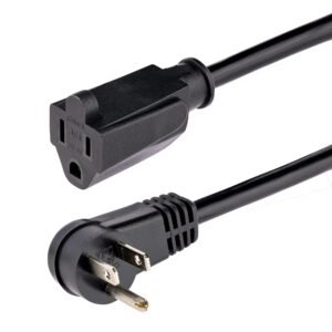 1ft (30cm) Power Extension Cord, Right Angle NEMA 5-15P to NEMA 5-15R, 13A 125V, 16AWG, Black Computer Power Extension Cord, AC Outlet
