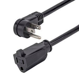 3ft (1m) Power Extension Cord, Right Angle NEMA 5-15P to NEMA 5-15R, 13A 125V, 16AWG, Black Computer Power Extension Cord, Flat Extension