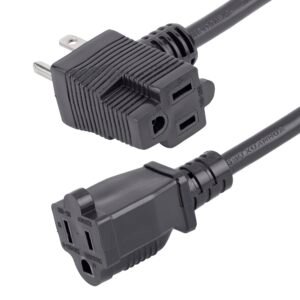 1ft (30cm) Short Extension Cord, NEMA 5-15P/R to NEMA 5-15R, 13A 125V, 16AWG, Black, Outlet Saver Power Extension Cord with Extra