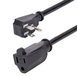 1.5ft (45cm) Power Extension Cord, Flat NEMA 5-15P to NEMA 5-15R, 10A 125V, 18AWG, Black Computer Power Extension Cord, Flat Plug Extension