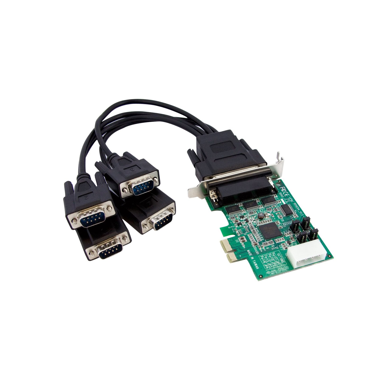 Discontinued and replaced by PEX4S953LP - 4 Port Low Profile Native RS232 PCI Express Serial Card with 16950 UART