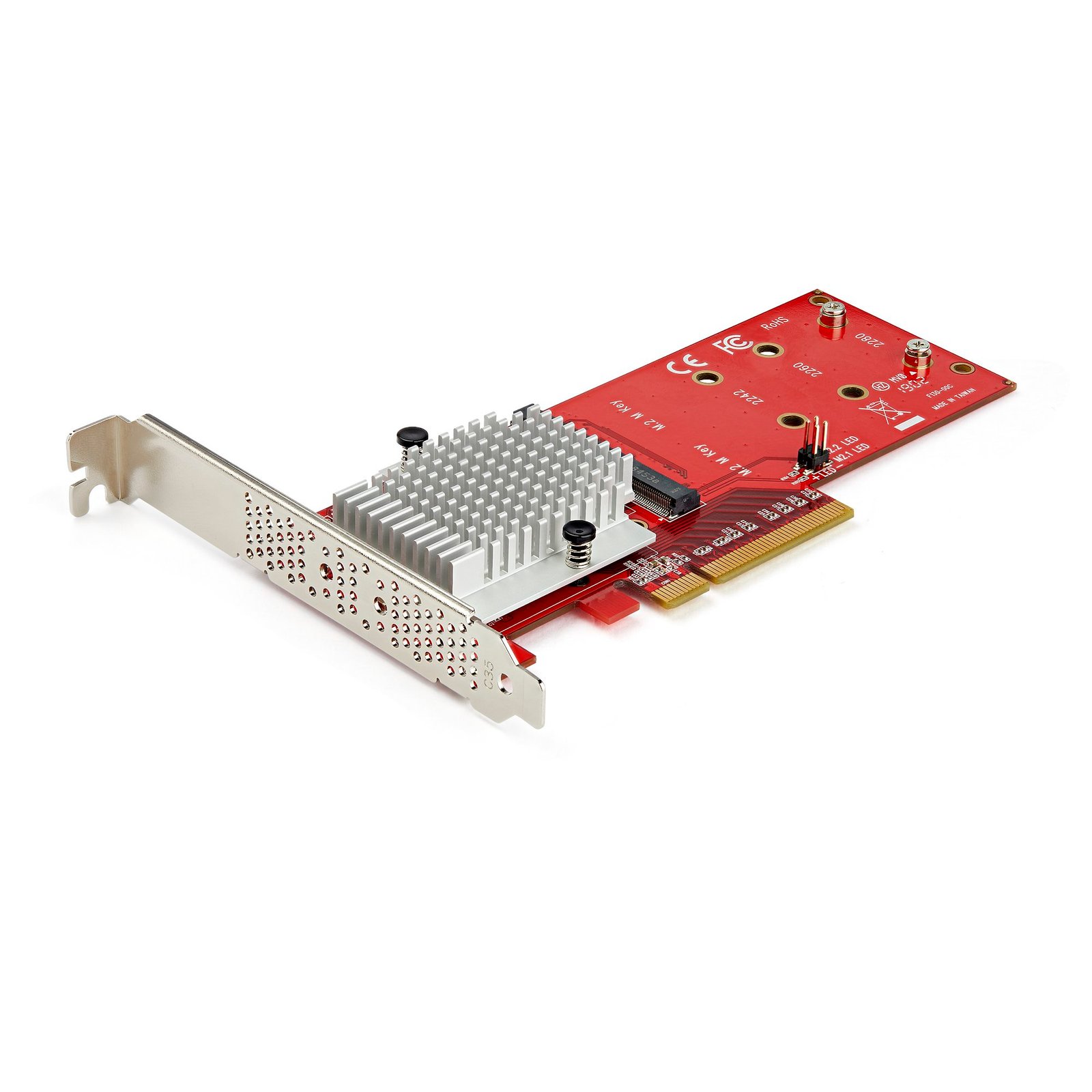 Dual M.2 PCIe SSD Adapter Card - x8 / x16 Dual NVMe or AHCI M.2 SSD to PCI Express 3.0 - M.2 NGFF PCIe (M-Key) Compatible - Supports 2242