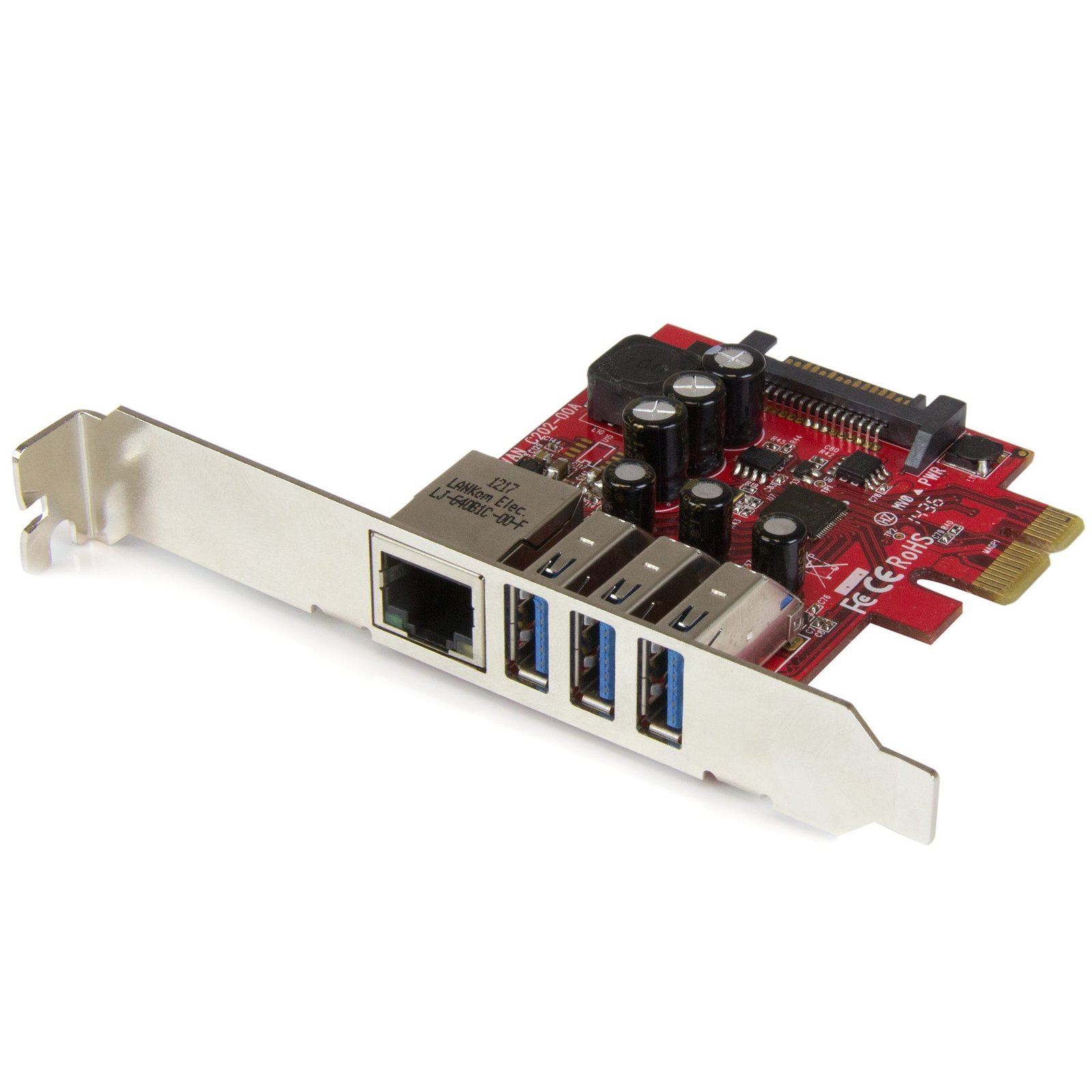 3-Port PCI Express USB 3.0 Card + Gigabit Ethernet - 5Gbps - TAA