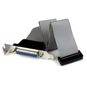 Low Profile 16in Parallel Port Header Cable Adapter with Bracket – DB25 (F) to IDC26