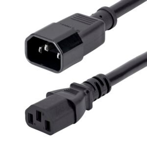 10ft (3m) Heavy Duty Extension Cord, IEC 320 C14 to IEC 320 C13 Black Extension Cord, 15A 125V, 14AWG, Heavy Gauge Power Extension Cable