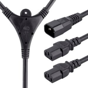 10ft (3m) Power Extension Cord Splitter, C14 to 2x C13, 13A 250V, 16AWG, Computer Power Cord Extension, IEC 320 C14 to 2x C13 AC Power