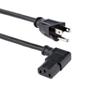 6ft (1.8m) Computer Power Cord, NEMA 5-15P to Right Angle C13, 10A 125V, 18AWG, Black Replacement AC Power Cord, Printer Power Cord, PC
