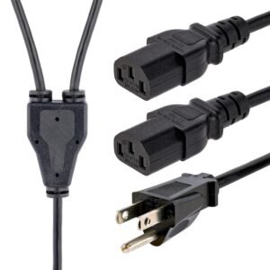 6ft (2m) Computer Power Cord Y Splitter, NEMA 5-15P to 2x C13, 10A 125V, 18AWG, Black AC Power Splitter Cord, PC Power Supply Cable, Dual