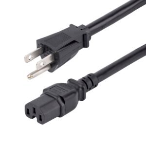 4ft (1.2m) Heavy Duty Power Cord, NEMA 5-15P to C15 AC Power Cord, 15A 125V, 14AWG, Replacement Computer Power Cord, Monitor Power Cable