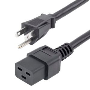 10ft (3m) Heavy Duty Power Cord, NEMA 5-15P to C19 AC Power Cord, 15A 125V, 14AWG, Computer Power Cord, Heavy Gauge Power Cable for PDUs