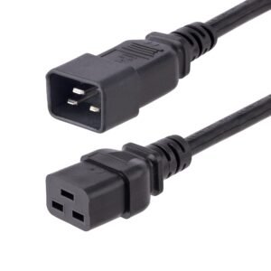10ft (3m) Heavy Duty Extension Cord, IEC 320 C19 to IEC 320 C20 Black Extension Cord, 15A 250V, 14AWG, Heavy Gauge Power Extension Cable