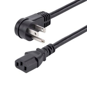 6ft (2m) Computer Power Cord, Right Angle NEMA 5-15P to C13, 10A 125V, 18AWG, Black Replacement AC Power Cord, Printer Power Cord, PC Power