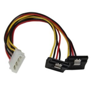 12in LP4 to 2x Right Angle Latching SATA Power Y Cable Splitter - 4 Pin LP4 to Dual SATA