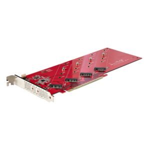 Quad M.2 PCIe Adapter Card, PCIe x16 to Quad NVMe or AHCI M.2 SSDs, PCI Express 4.0, 7.8GBps/Drive, Bifurcation Required, Windows/Linux