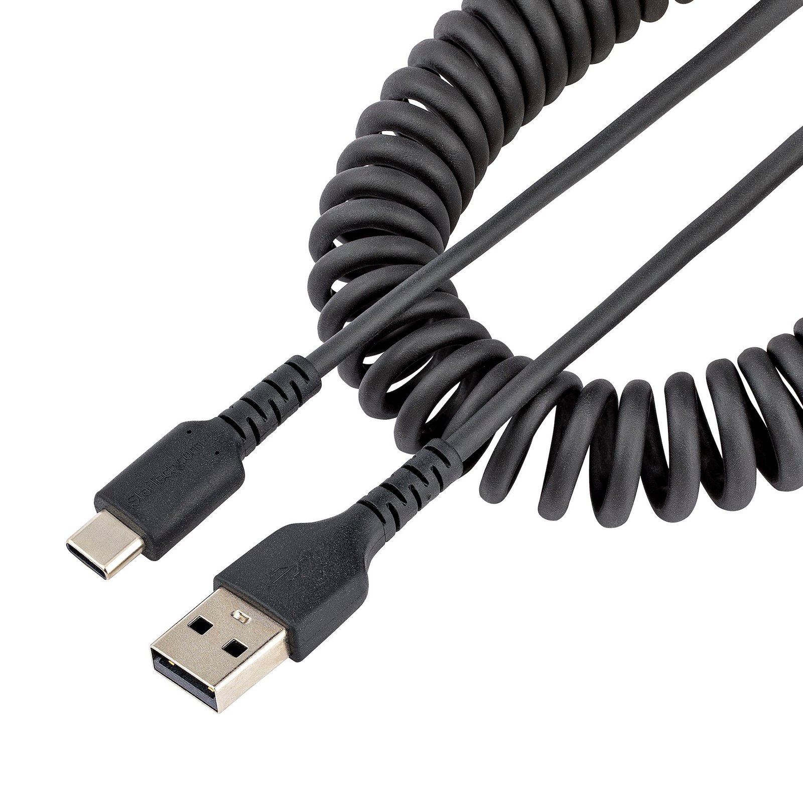 1.6ft (50cm) USB-A to USB-C Fast Charging Cable, Rugged, Coiled, Charge & Sync, 3A, USB 2.0, TPE Jacket and Aramid Fiber - USB Charging Cord