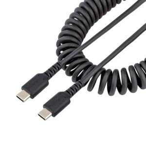 3ft (1m) USB-C Fast Charging Cable, Rugged, Coiled, Charge & Sync, 3A, USB 2.0, TPE Jacket and Aramid Fiber - USB C Charging Cord