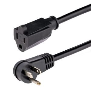 6ft (2m) Power Extension Cord, Right Angle NEMA 5-15P to NEMA 5-15R, 13A 125V, 16AWG, Computer Power Extension Cord, Flat Extension Cord