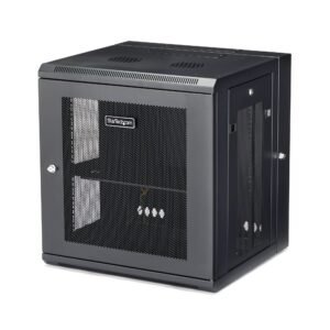 4-Post 12U Wall Mount Network Cabinet with 1U Shelf, 19" Hinged Wall-Mounted Server Rack for Data / AV / Electronics / Computer Equipment