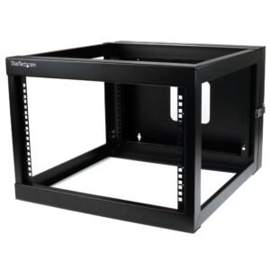 4-Post 6U Hinged Wall-Mount Network Rack, 19" Open Frame Server Rack with 19.8in Mounting Depth, Wall Mount Swing Out Data Rack for IT / AV