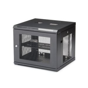 4-Post 9U Wall Mount Network Cabinet with 1U Shelf, 19" Wall-Mounted Server Rack for Data / AV / Electronics / Computer Equipment, Small
