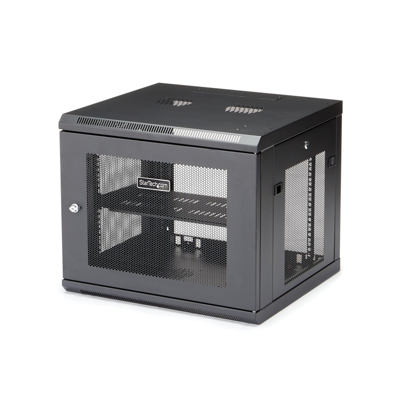 4-Post 9U Wall Mount Network Cabinet with 1U Shelf, 19" Wall-Mounted Server Rack for Data / AV / Electronics / Computer Equipment, Small