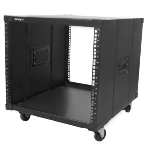 4-Post 9U Mobile Open Frame Server Rack, Four Post Network Rack with Wheels, 19" Rolling Rack for Home/Office Narrow Floor Spaces, Small
