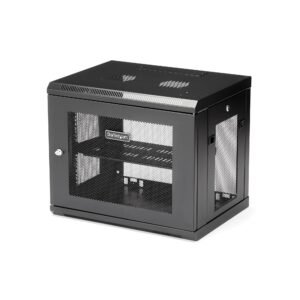 2-Post 9U Wall Mount Network Cabinet with 1U Shelf, 19" Wall-Mounted Server Rack for Data / Networking / AV / Electronics / Computer