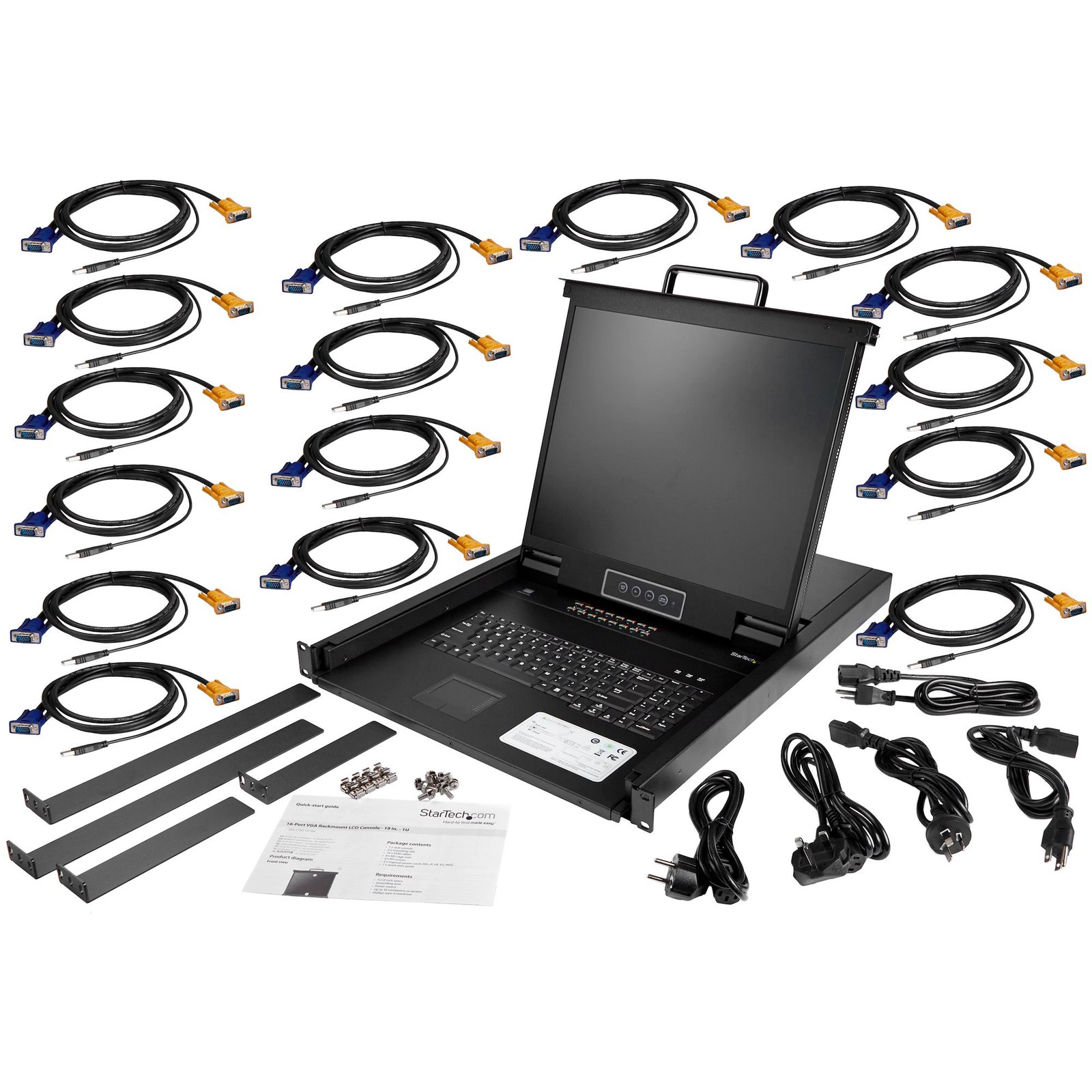 16 Port Rackmount KVM Console w/ 6ft Cables - Integrated KVM Switch w/ 19" LCD Monitor - Fully Featured 1U LCD KVM Drawer- OSD KVM - Durable 50,000 MTBF - USB + VGA Support - Image 3