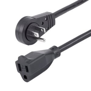 10ft (3m) Power Extension Cord - 360° Rotating Flat Plug Extension Cord - NEMA 5-15P to NEMA 5-15R, 16 AWG, 125V/13A - Black Short 3-Prong