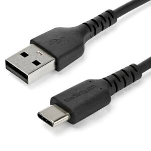 6.6ft (2m) USB-A to USB-C Fast Charging Cable, Rugged, Charge & Sync, 3A, USB 2.0, Black TPE Jacket and Aramid Fiber - USB Charging Cord
