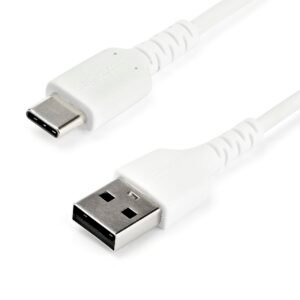 6.6ft (2m) USB-A to USB-C Fast Charging Cable, Rugged, Charge & Sync, 3A, USB 2.0, White TPE Jacket and Aramid Fiber - USB Charging Cord