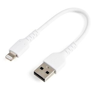 6 inch (15cm) Durable White USB-A to Lightning Cable - Heavy Duty Rugged Aramid Fiber USB Type A to Lightning Charger/Sync Power Cord