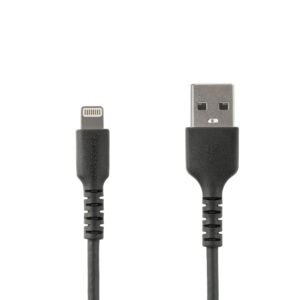 3 foot (1m) Durable Black USB-A to Lightning Cable - Heavy Duty Rugged Aramid Fiber USB Type A to Lightning Charger/Sync Power Cord - Apple