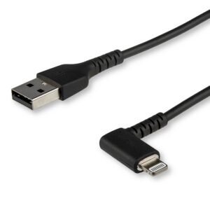 6ft (2m) Durable USB A to Lightning Cable - Black 90° Right Angled Heavy Duty Rugged Aramid Fiber USB Type A to Lightning Charging/Sync