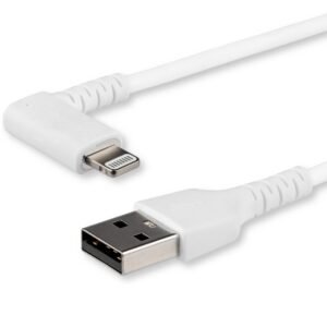 6ft (2m) Durable USB A to Lightning Cable - White 90° Right Angled Heavy Duty Rugged Aramid Fiber USB Type A to Lightning Charging/Sync