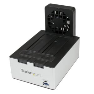 USB 3.0 Dual SATA Hard Drive Docking Station with integrated Fast Charge USB Hub UASP support and Fan - Black