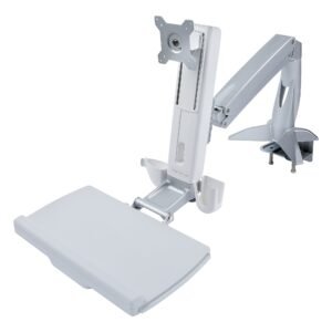 Sit-Stand Monitor Arm with Keyboard/Mouse Tray - Adjustable Desk Mount Sit-Stand Workstation Arm for Single 27" VESA Display - Ergonomic