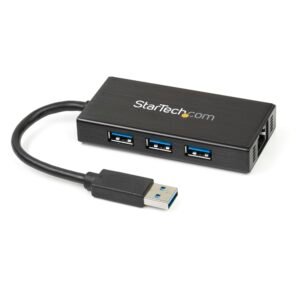 3-Port Portable USB 3.0 Hub plus Gigabit Ethernet - 5Gbps - Aluminum with Built-in Cable - TAA