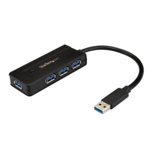 4 Port USB 3.0 Hub (SuperSpeed 5Gbps) with Fast Charge – Portable USB 3.2 Gen1 Type-A Laptop/Desktop Hub - USB Bus Power or Self Powered