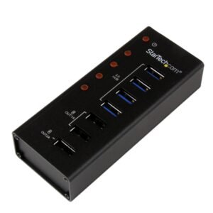 4 Port USB 3.0 Hub (5Gbps) plus 3 Dedicated USB Charging Ports (2 x 1A & 1 x 2A) - Wall Mountable Metal Enclosure