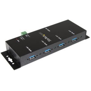4-Port USB 3.0 Hub - 5Gbps - Metal Industrial USB-A Hub - Wall or Desk Mountable USB Data Hub - TAA Compliant USB Expander Hub