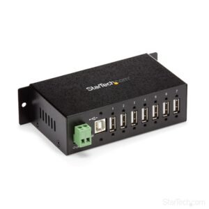 7-Port USB 2.0 Hub - Metal Industrial USB-A Hub with ESD Protection & 350W Surge Protection - Din Rail, Wall or Desk Mountable - TAA