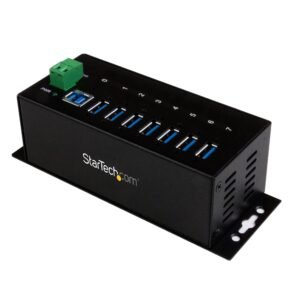 7-Port USB 3.0 Hub (5Gbps) - Metal Industrial USB-A Hub with ESD Protection & 350W Surge Protection - Din Rail, Wall or Desk Mountable
