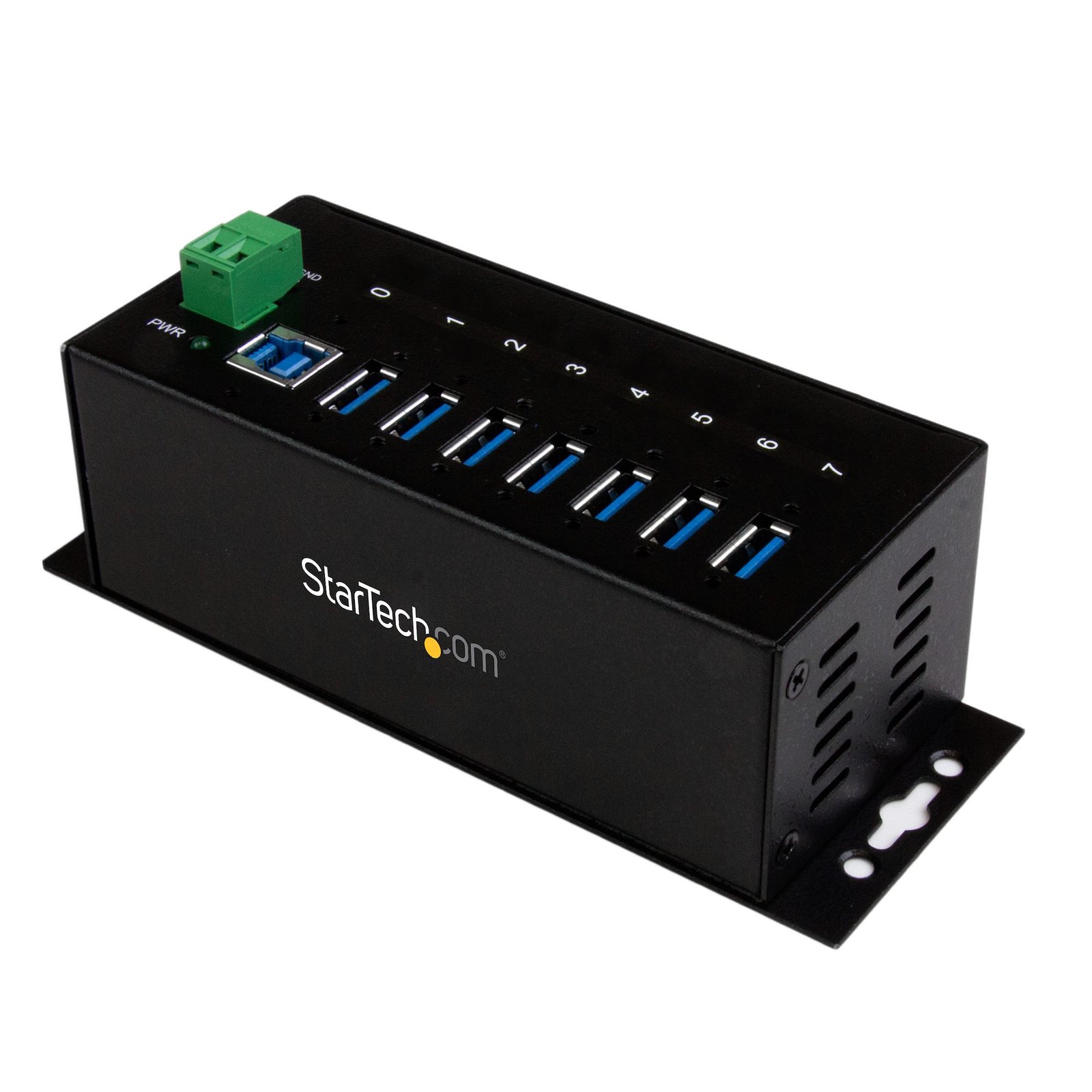 7-Port USB 3.0 Hub (5Gbps) - Metal Industrial USB-A Hub with ESD Protection & 350W Surge Protection - Din Rail, Wall or Desk Mountable