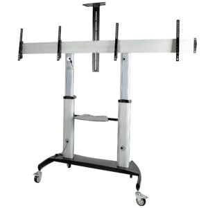 Dual TV Cart for 37-60in VESA TVs up to 110lb/50kg each - Height Adjustable TV Mount, Mobile Display Cart w/ Equipment Shelves - Rolling TV