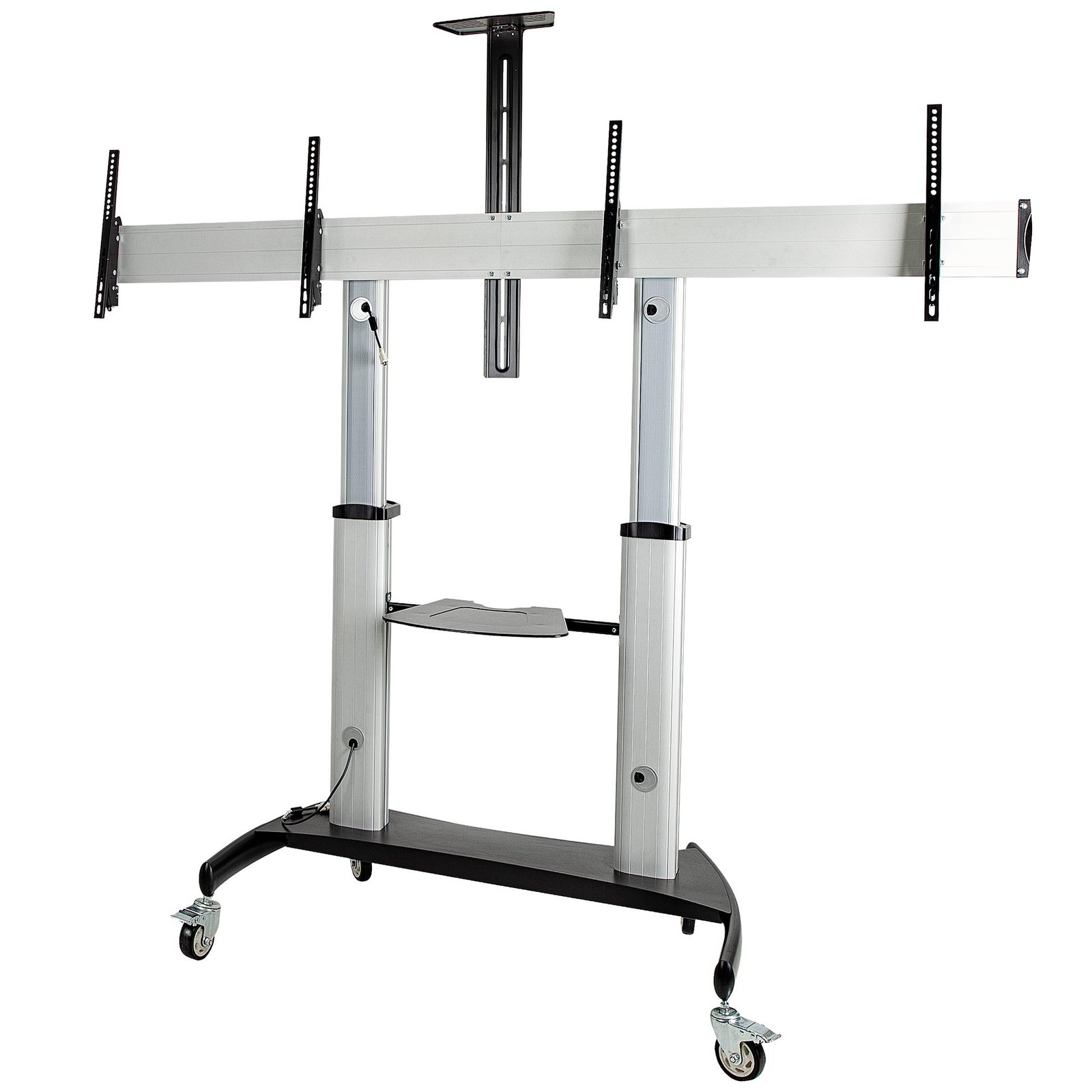 Dual TV Cart for 37-60in VESA TVs up to 110lb/50kg each - Height Adjustable TV Mount, Mobile Display Cart w/ Equipment Shelves - Rolling TV