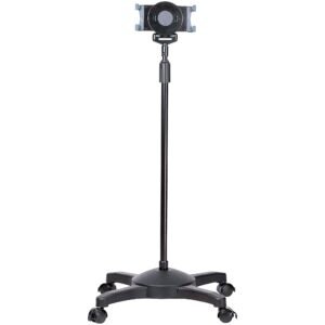 Mobile Tablet Stand with Lockable Wheels - Height Adjustable Cart - Universal Rolling Floor Stand for Tablets from 7 to 11 inch, Portable