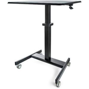 Mobile Standing Desk - Portable Sit Stand Ergonomic Height Adjustable Cart on Wheels - Rolling Computer/Laptop Workstation Table with