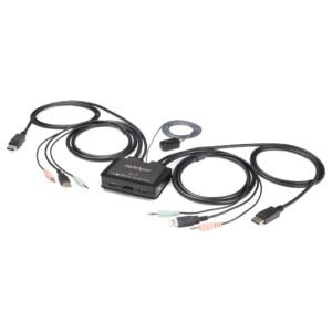2 Port DisplayPort KVM Switch - 4K 60Hz - Compact Dual Port UHD DP 1.2 USB Desktop KVM Switch with 4ft Cables & Audio - Bus Powered &